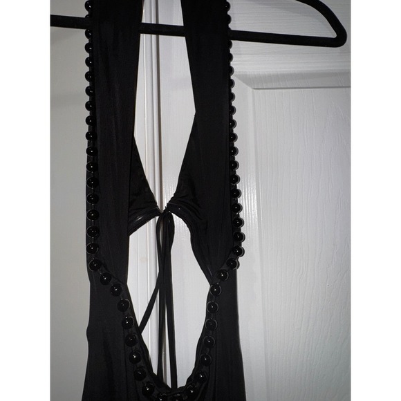 Alexander‎ Wang Halter Dress Cutout Beaded Trim Bodycon Black Size 10 - Picture 10 of 12